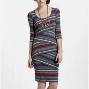 BAILEY 44 \ Anthropologie Striational Pieced Column Fitted Dress Gray S Flawed